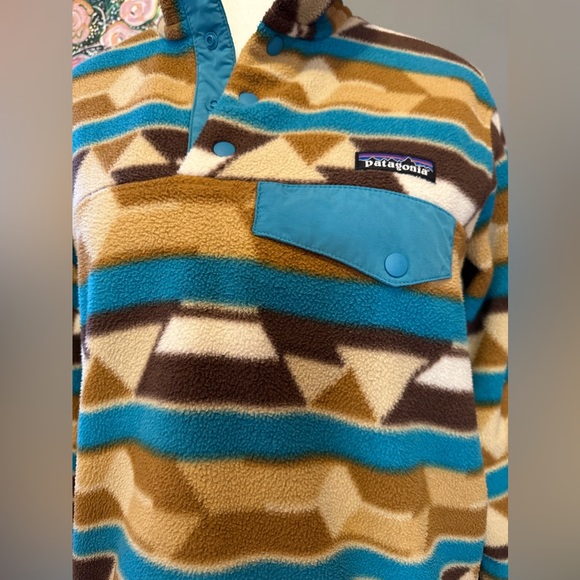 🌟HP🎉Patagonia Synchilla Snap T Fleece in Brown & Teal Guatemalan Tango Print - Picture 4 of 9